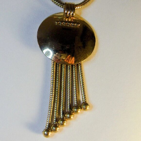 Vintage Gold Tone Disc Tassel Necklace 16” - Picture 3 of 5